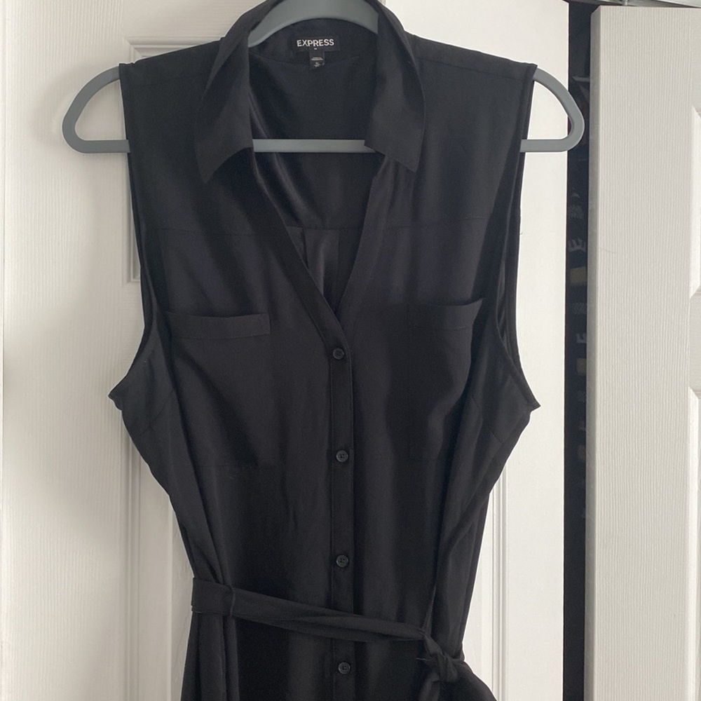 Black button dress with belt from Express